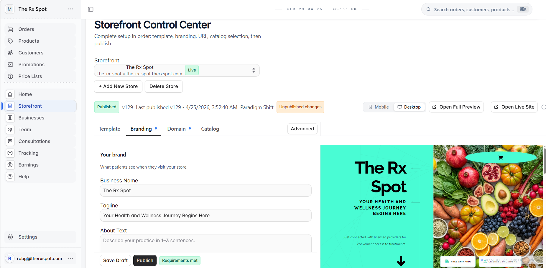 Storefront Control Center